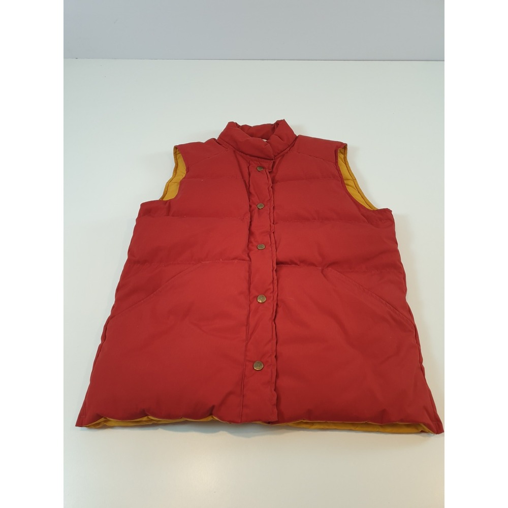 Vintage Eddie Bauer Down Vest Mens Large Red Yellow Puffer Outdoor Goose 80s